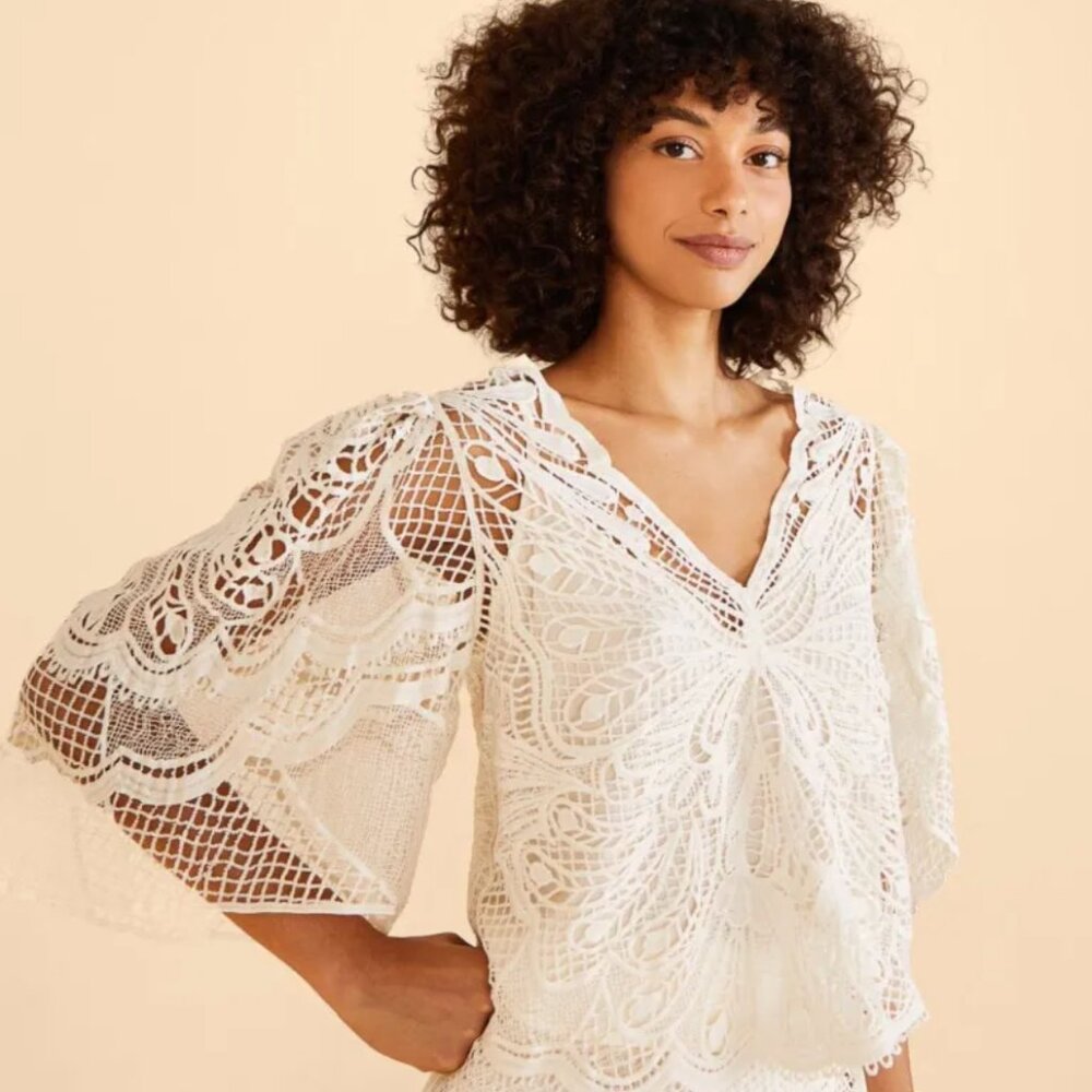 NWT Farm Rio Off white Guipure lace butterfly blouse